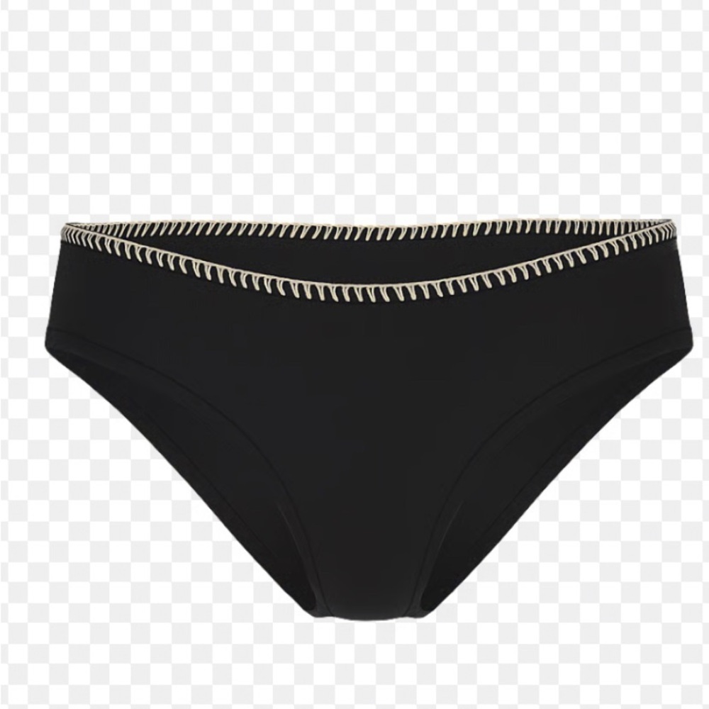 Victoria's Secret Black Bikini Bottom with Cream Whipstitch Waist Trim XS